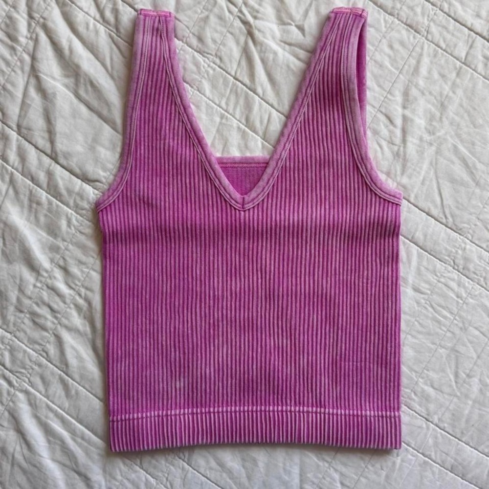 zenana womens s/m v-neck tank crop top fairy boho stretchy ribbed whimsical